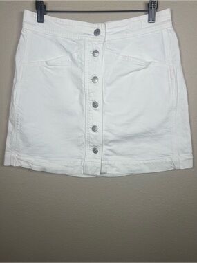 Madewell White Stretch Denim A-Line Mini Skirt Button Front Size 8